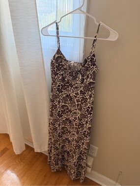 Floral Slip Midi Dress in Cream and Brown